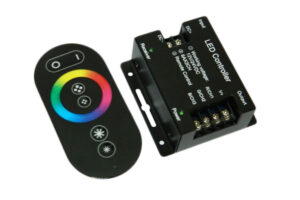Sterownik plastikowy RGB na fale radiowe, 12V/24Vdc 3×6, pilot 5 przycisków, pilot dotykowy